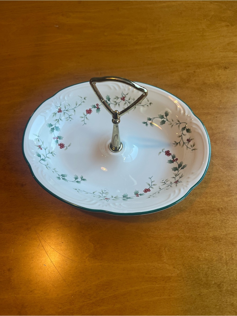 Vintage Pfaltzgraff Christmas Tray with Gold Tone Handle